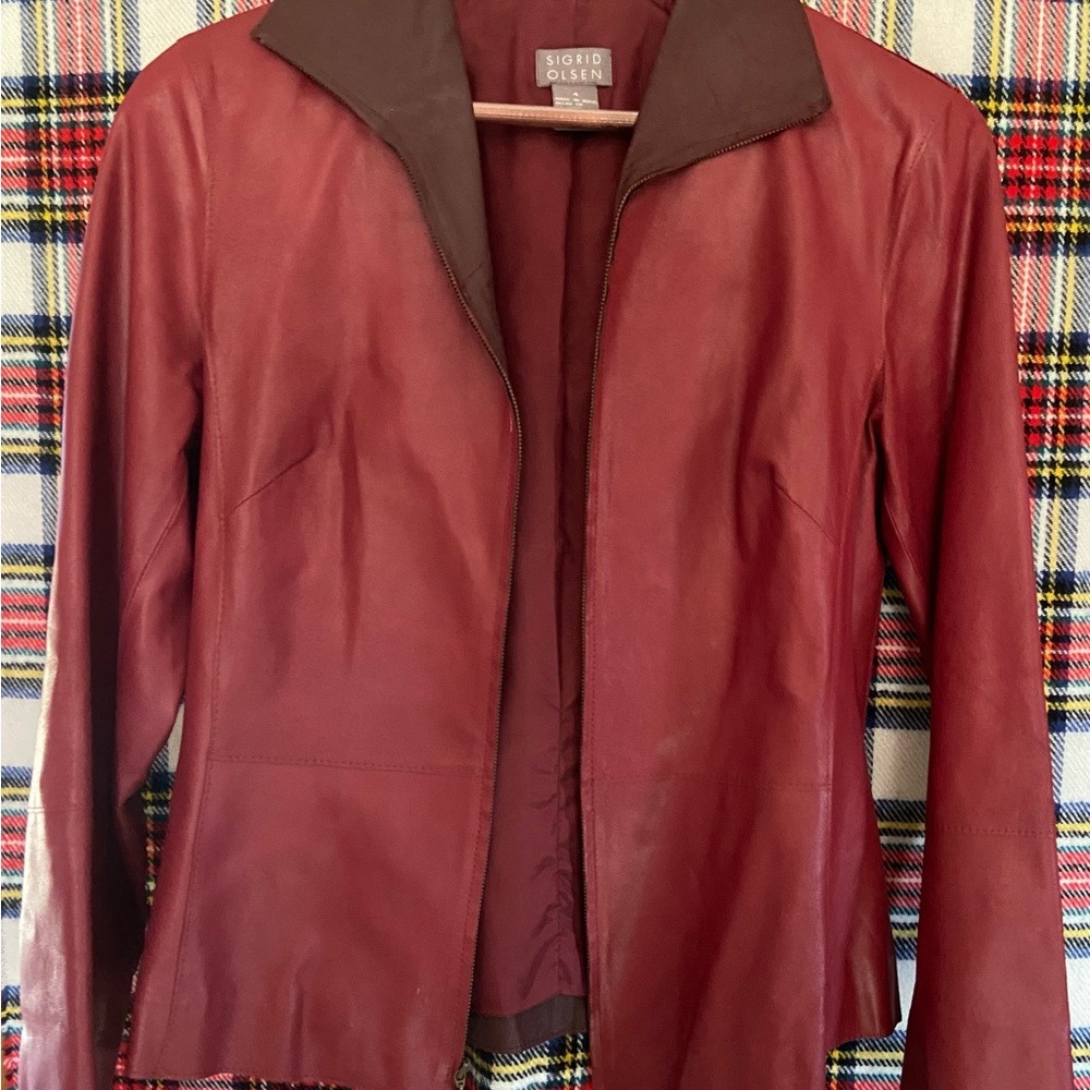 Sigrid Olsen light weight leather jacket.